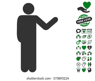 Talking Man icon with bonus lovely design elements. Vector illustration style is flat iconic green and gray symbols on white background.