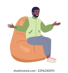 Talking man on bean bag semi flat color vector character. Engage into conversation. Editable figure. Full body person on white. Simple cartoon spot illustration for web graphic design and animation