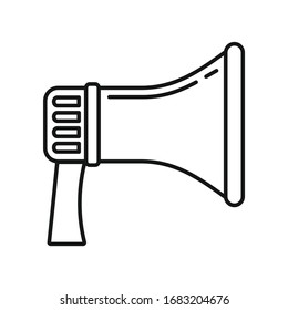 sprechendes Megaphone-Umriss-Symbol. Vektorillustration, die Megaphone in Umriss-Stil einzeln auf weißem Hintergrund spricht. Element für Web, Spiel und Werbung