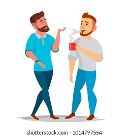 Talking Men Vector. Laughing Friends, Office Colleagues. Communicating Male. Business Person. Situation. Isolated Flat Cartoon Illustration 