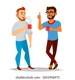 Talking Men Vector. Laughing Friends. Talking Colleagues. Communicating Male. Business Person. Teamwork. Men Talk, Discussion. Isolated Flat Cartoon Illustration