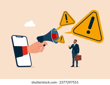 Conversando el mensaje en el incidente de los altavoces con signo de atención exclamación. Ilustración del vector