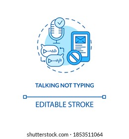 No se habla del icono de concepto. Ilustración delgada de la idea de prevención de adicción a la pantalla. Mensajería. Entrada de voz. Aplicaciones de comunicación. Dibujo de color RGB con contorno aislado del vector. Trazo editable