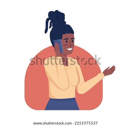 Talking on phone for hours 2D vector isolated illustration. Talkative friendly woman with smartphone flat character on cartoon background. Colorful editable scene for mobile, website, presentation
