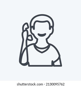 Talking on phone Icon in trendy line style isolated on soft blue background