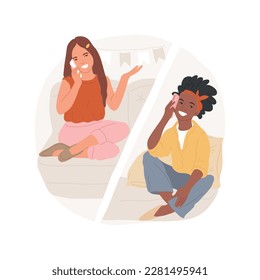 Hablando por teléfono aislado ilustración vectorial de dibujos animados. Amistad de mujeres, muchacha en la habitación con smartphone, llamando mejor amiga, hablando por teléfono durante horas, riendo con dibujos animados vectores.