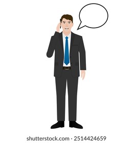 ฺBusinessman Talking on Phone. Man Calling. Vector Illustration Isolated on White Background.