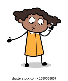 Talking on Phone - Retro Black Office Girl Cartoon Vector Illustration