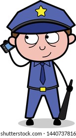 Talking on Phone - Retro Cop Policeman Vector Illustration