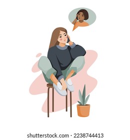 Talking on the phone. Women friends are talking. Call center help, girl needs to talk. Mother and Daughter Cell Phone Dialogue, Parental Care Vector Illustration