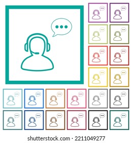 Talking operator active outline flat color icons with quadrant frames on white background