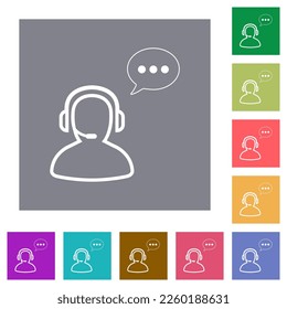 Talking operator active outline flat icons on simple color square backgrounds