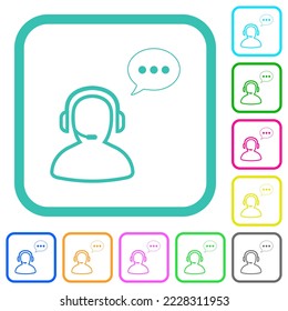 Talking operator active outline vivid colored flat icons in curved borders on white background
