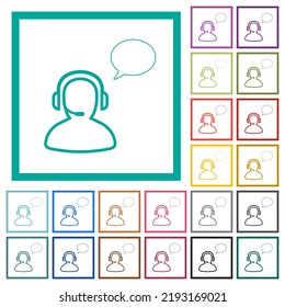 Talking operator outline flat color icons with quadrant frames on white background