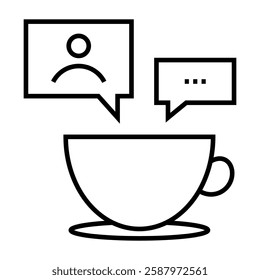 Talking over coffee icon in line style with editable stroke. chat icon in line style with editable stroke