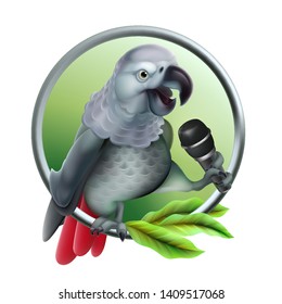 Talking parrot with microphone. Vector realistic. Vector Mesh technique.
