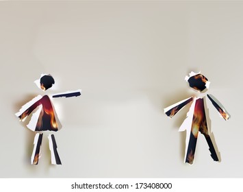 Talking people, abstract Ripped paper design and flames 