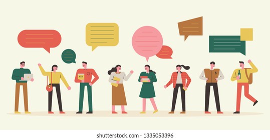 talking people and talking bubble set. flat design style minimal vector illustration