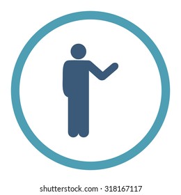 Talking person vector icon. This rounded flat symbol is drawn with cyan and blue colors on a white background.