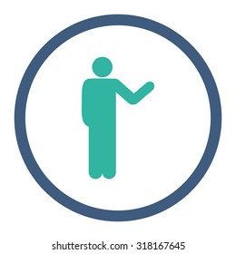 Talking person vector icon. This rounded flat symbol is drawn with cobalt and cyan colors on a white background.