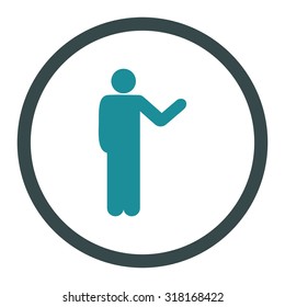 Talking person vector icon. This rounded flat symbol is drawn with soft blue colors on a white background.