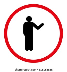 Talking person vector icon. This rounded flat symbol is drawn with intensive red and black colors on a white background.
