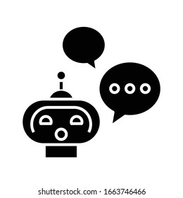 Talking robot black icon, concept illustration, vector flat symbol, glyph sign.