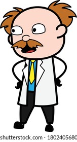 Talking Scientist with Hands on Waist Cartoon