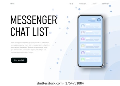Talking screen, messenger chat list with list of the contacts.