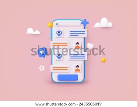Talking with service support hotline. Digital brain neural network, AI servers and robots technology, artificial bot mind. 3D render Vector illustration.