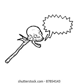 talking shaman skull on spear cartoon