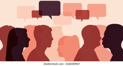 Talking and share ideas. Communication concept. Dialogue group of diverse multiethnic multicultural people. Silhouette heads diversity people in profile. Communication concept and Speech bubble. 