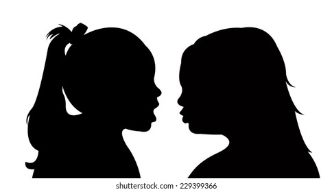 talking sisters, silhouette vector