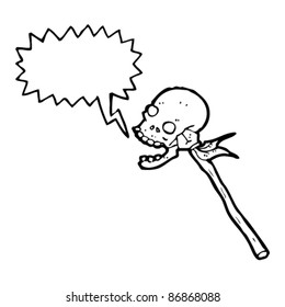 talking skull on spear cartoon