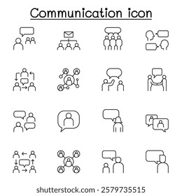Talking, Speaking and communication icon set in thin line style