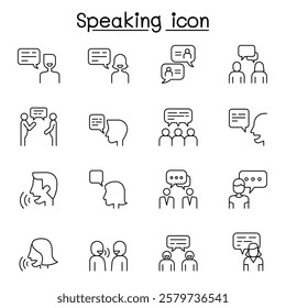 Talking, Speaking and communication icon set in thin line style