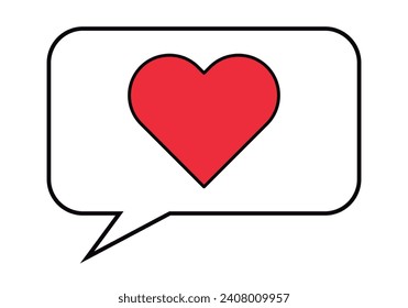 Talking speech bubble icon with heart icon.