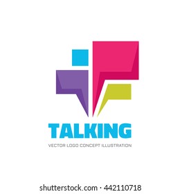 Talking - Speech Bubbles Vector Logo Concept Illustration In Flat Style. Dialogue Icon. Chat Sign. Social Media Symbol. Communication Messages Insignia. Design Element.