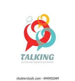 Talking - speech bubbles vector logo concept illustration in flat style. Dialogue icon. Chat sign. Social media symbol. Communication messages insignia. Design element.