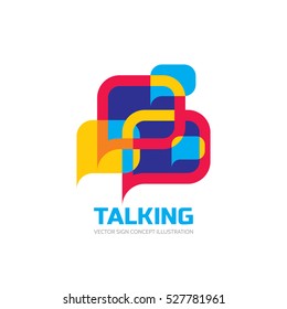 Talking - speech bubbles vector logo concept illustration in flat style. Dialogue icon. Chat sign. Social media symbol. Communication messages insignia. Design element.