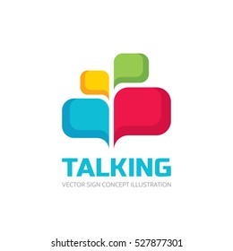 Talking - speech bubbles vector logo concept illustration in flat style. Dialogue icon. Chat sign. Social media symbol. Communication messages insignia. Design element.