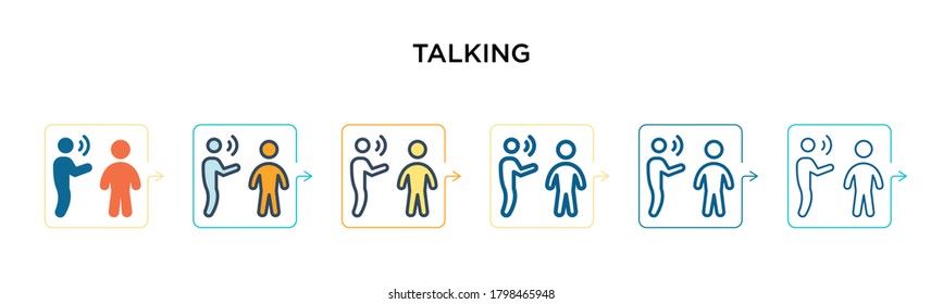 Talking vector icon in 6 different modern styles. Black, two colored talking icons designed in filled, outline, line and stroke style. Vector illustration can be used for web, mobile, ui