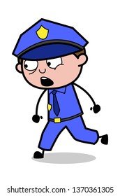 Talking While Walking - Retro Cop Policeman Vector Illustration