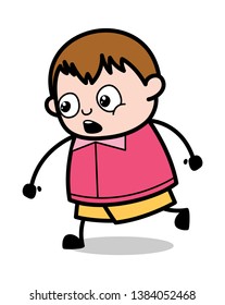 Talking While Walking - Teenager Cartoon Fat Boy Vector Illustration