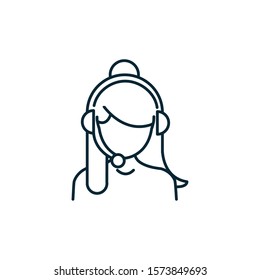 talking woman call center agent. line style vector illustration design