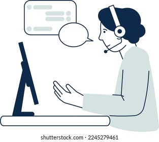 Talking woman in headset. Call center worker icon
