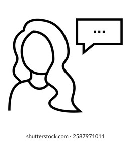 Talking woman icon in line style with editable stroke. icon of a woman giving a speech in line style with editable stroke