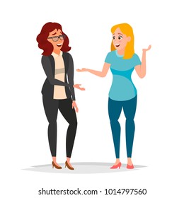 Talking Women Vector. Laughing Friends, Office Colleagues. Communicating Girls. Business Person. Situation. Isolated Flat Cartoon Illustration 