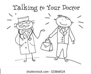 Talking to Your Doctor. Kids Health. Graphics sketch in vector.