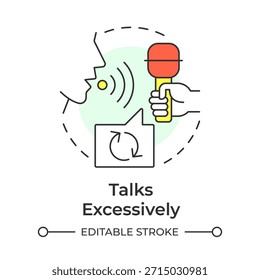 Habla excesivamente icono de concepto multicolor. Comunicación compulsiva. Límites sociales. Ilustración de línea de forma redonda. Abstractas idea. Diseño gráfico. Fácil de usar en el poste del blog, folleto